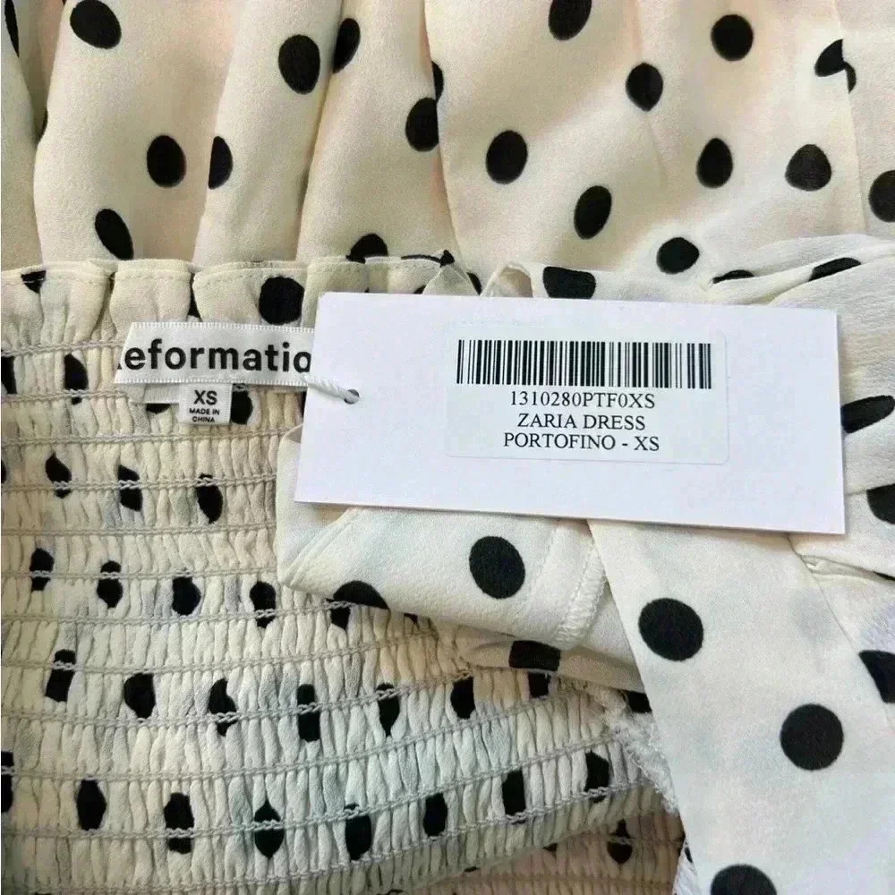 New with tags Reformation Zaria Smocked Bodice Polka Dot Mini Dress - Picture 6 of 9